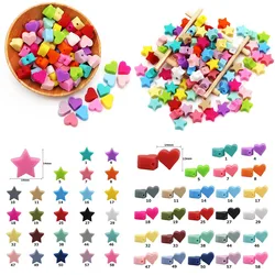 Joepada 100Pc Love Heart Star Shape Teething Silicone Beads For DIY BaBy Teething Pacifier Chain Food Grade Baby Teether toy