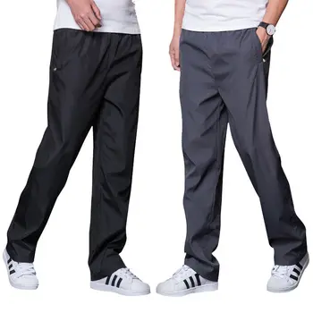 Calça elástica masculina de secagem rápida, calça esportiva de poliéster respirável, moletom reto, verão