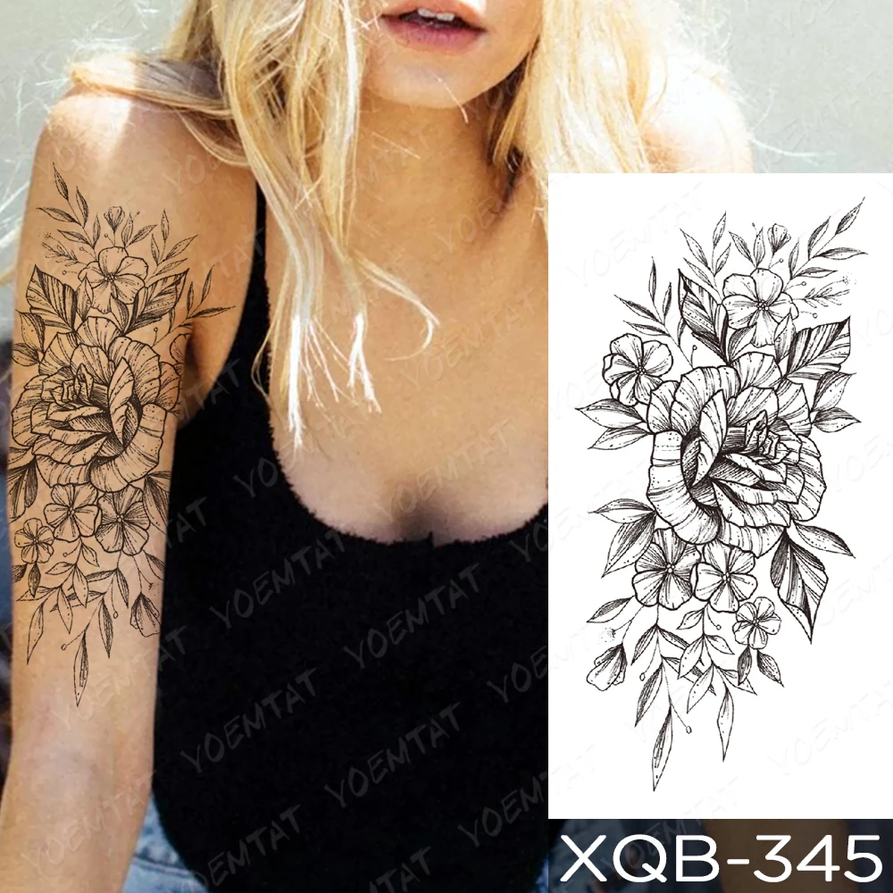 Sexy Flowers Waterproof Temporary Tattoo Stickers Jasmine Tea Lily Durable Wedding Party Tattoo Women Men Fake Sleeve Tattoos