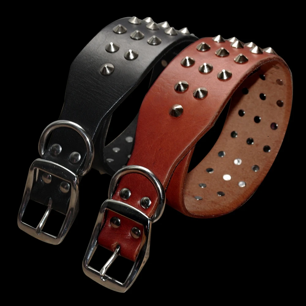 Rivets Studded Dog Collar Leather Dog Collars for Small Medium Large Dogs Durable Brown Pet Collars For Bulldog Pitbull Boxer