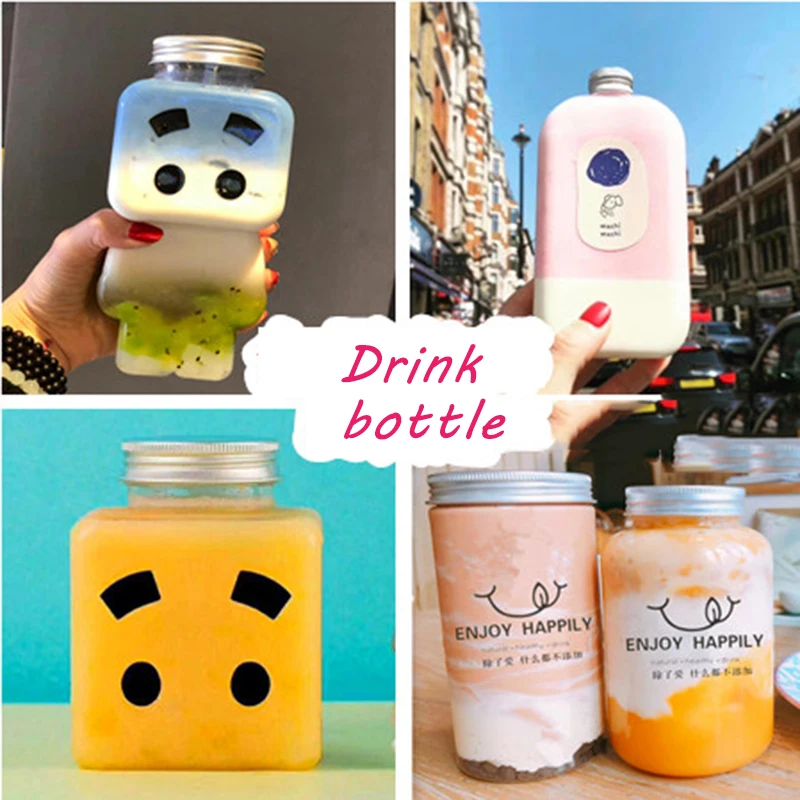 20pcs/lot Cartoon Plastic Drink Bottle Milk Tea Cup Tea Bottle Milk Tea Shop Bar Takeaway Cup Packaging Bottle Water Bottles