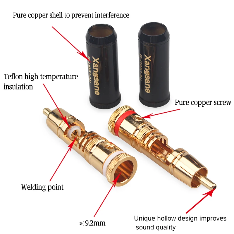 Xangsane 4pcs from Gold-Plated/Rhodium-Plated Self-Locking RCA Lotus HiFi Audio Signal Cable Plug Fever Audio DIY Accessories