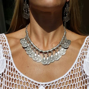 Boho Vintage Ethnische Metallmünzen Halskette für Frauen, Gypsy -Halsketten, Halskettenerklärung der afghanischen Halsketten, Türken, Maxi, Festivalschmuck 8 Hauptzigeuner -Verkaufsbild - №5