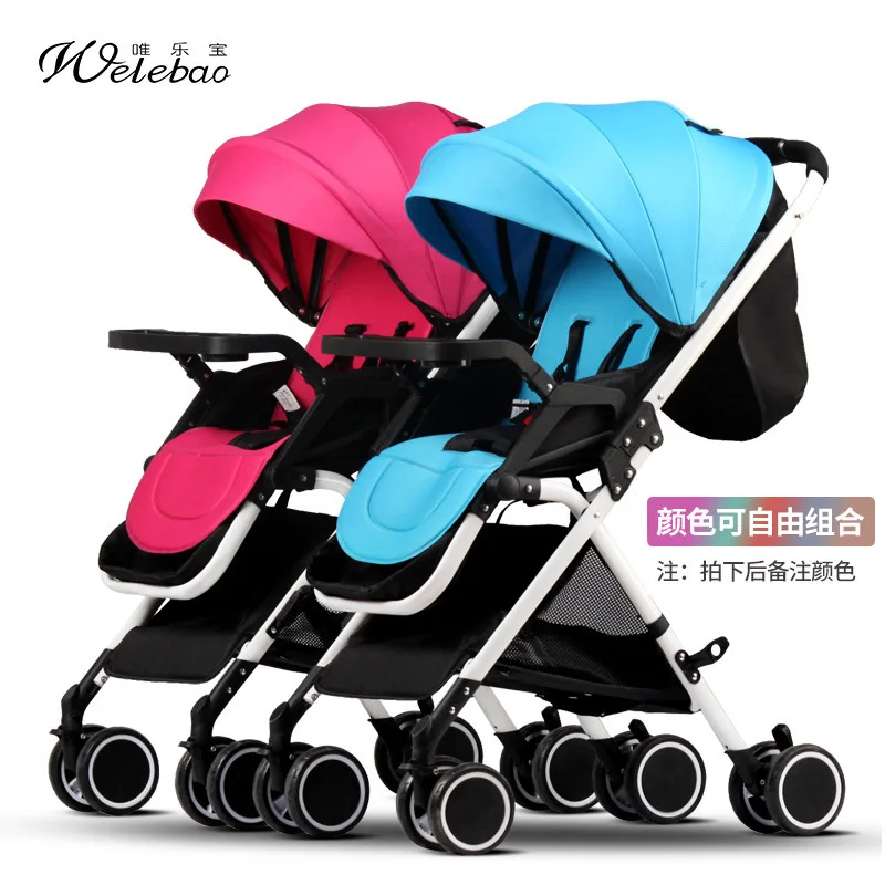 Twin baby strollers 3 in 1 detachable high landscape lightweight folding shock absorber double two baby sleeping basket carriage