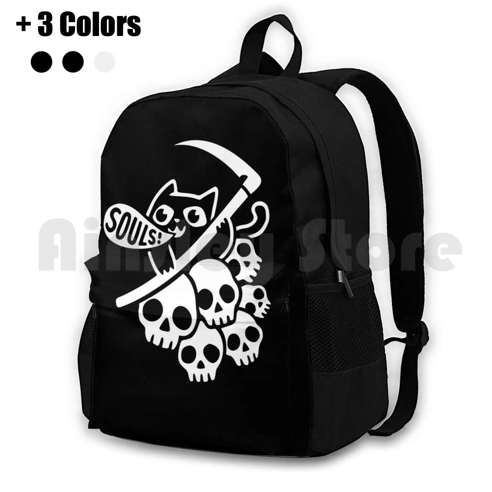 Cat Got Your Soul ? Ii Outdoor Hiking Backpack Waterproof Camping Travel Cat Cats Grim Reaper Grim Dark Souls Soul Death