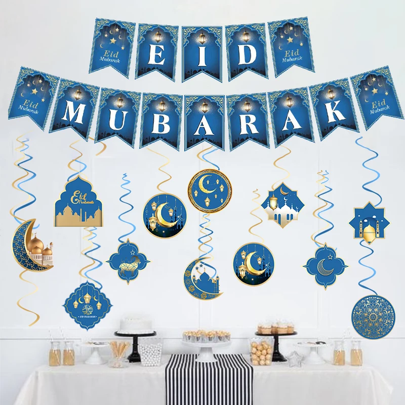 2024 Decoration Ramadan Star Moon Garlands Hanging Swirls Eid Mubarak Banner Ramadan Mubarak Kareem Muslim Eid Party Decorations