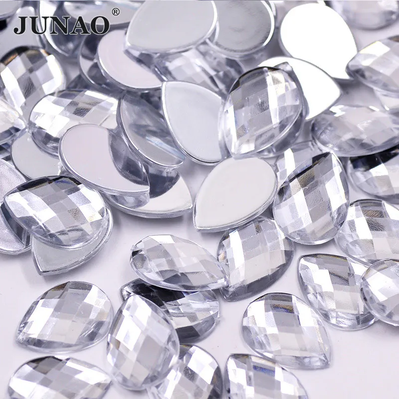 JUNAO 13x18mm 18*25mm Clear Black Flatback Teardrop Rhinestones Glue On Strass Crystals Non Sewing Stones for DIY Decoration