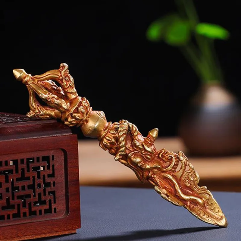 

11cm Copper Tibetan Supplies, Auspicious Tantric Buddhist Cleaning Nepal Dragon Head Carving Vajra Craft