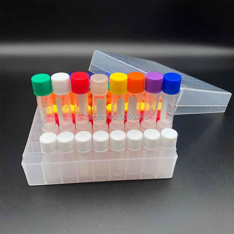 81 Pieces/Lot  Plastic 1.8mL Freezing Tube + One piece 80 vents Freezing Tube Storage Box with Number