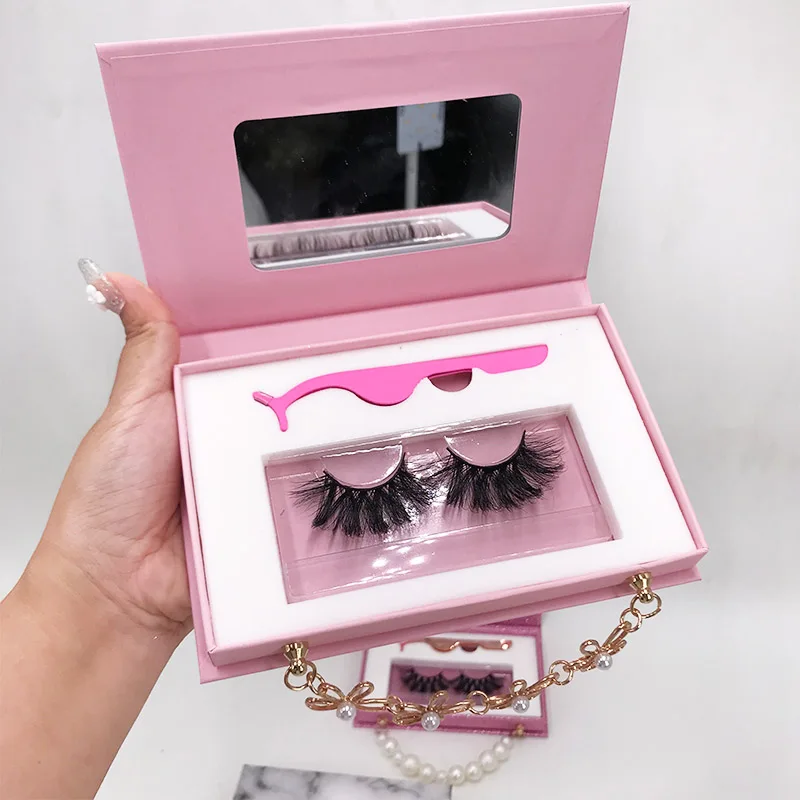 Pink Chain Lashes Package Book with Tweezer Eyeliner Custom Private LOGO