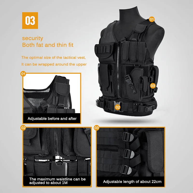 Breathable SWAT Molle Tactical Vest Military Combat Armor Vests Security Hunting Army Outdoor CS Game Airsoft Training Jacket