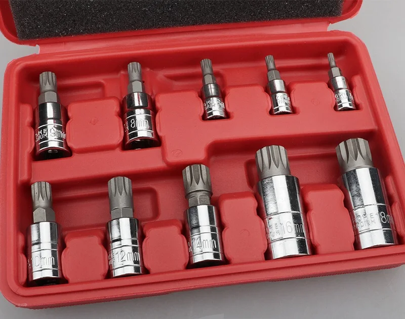 New 12 Point Sockets Set Kit Socket bit set Drive Attachment Supply 10pcs  Spline Bit With holes Proof Sockets Tools Set