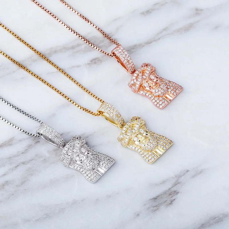 Hip Hop 925 Sterling Silver Color Paved Full Iced Out Bling Zircon  Jesus Head Pendants Necklaces For Women Rapper Jewelry