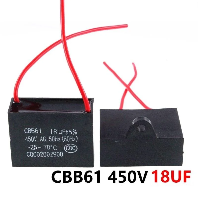 CBB61 450VAC 18UF Fan Starting Capacitor Lead Length 10cm With Line