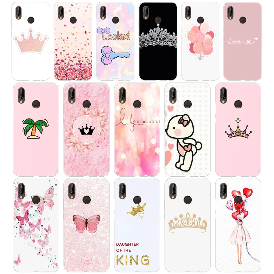 346FG pink Crown Princess Luxury design  Soft Silicone Tpu Cover Case for huawei Mate P20 P30 Llte Pro Y6 Y7 2019