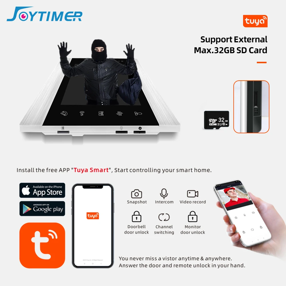 Joytimer New Video Intercom Tuya Smart Home 7 Inch  Video Door Phone  Motion Detection Support Remote unlock Free Gift SD Card