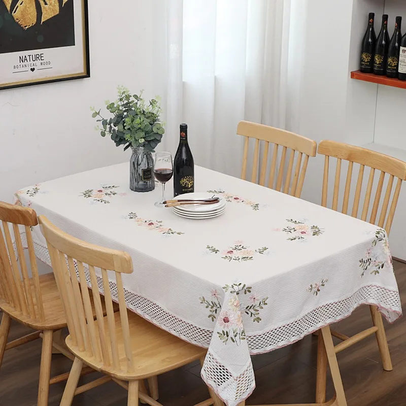 Europe Flowers Tablecloth White Hollow Lace Cotton ChristmasTable Cloth Floral Stereo Embroidery Dinner Cover Wedding Banquet