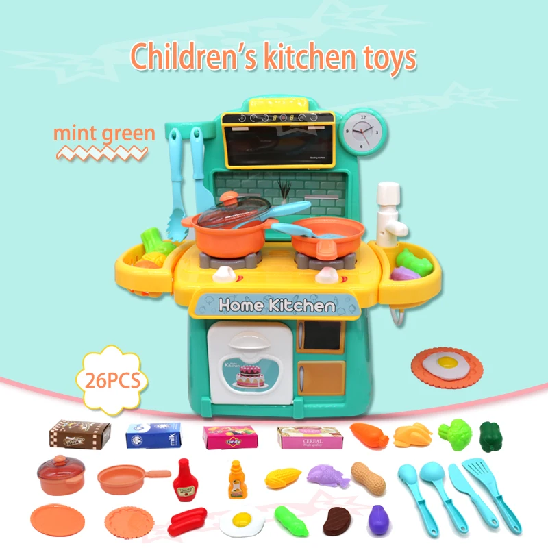 

23/26Pcs Kids Simulation Kitchen Toys Spray Water Dinnerware Pretend Play House Kitchen Cooking Table Set Toys For Children Gift