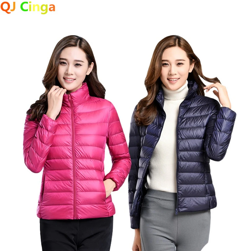 Winter New Royal Blue Women Ultralight Thin Collar Jacket White Overcoat Long Sleeve Warm Coat Parka Female Portable Outwear