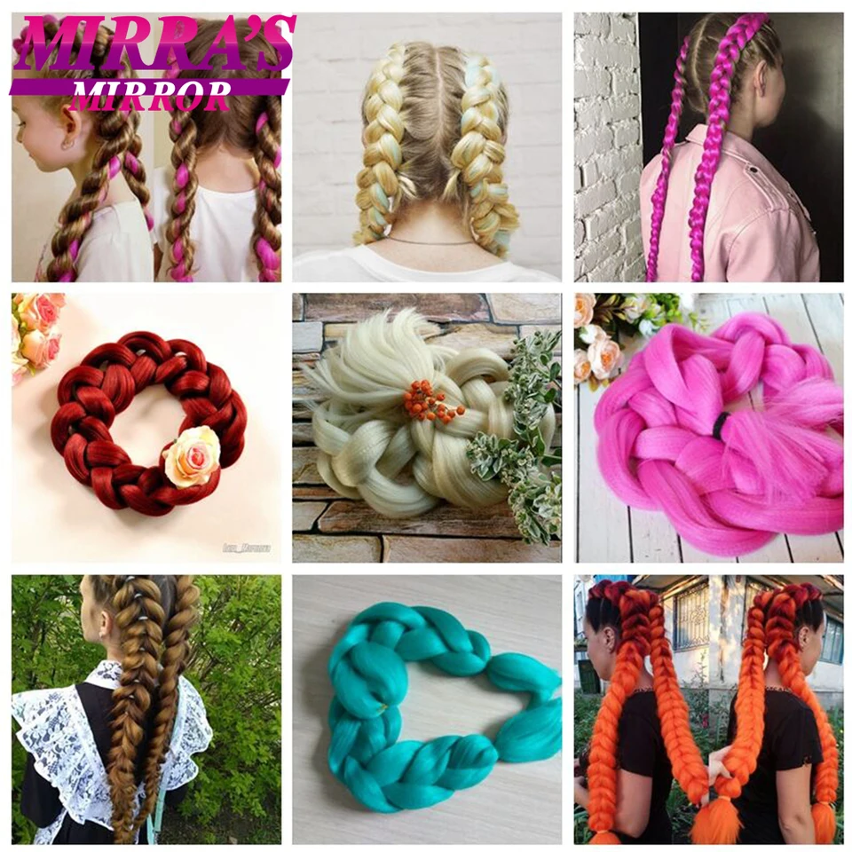 Extensiones de cabello para trenzas jumbo de 82 pulgadas, color puro, sintéticas, ombre, para caja de trenzas, venta al por mayor, espejo de Mirra 6
