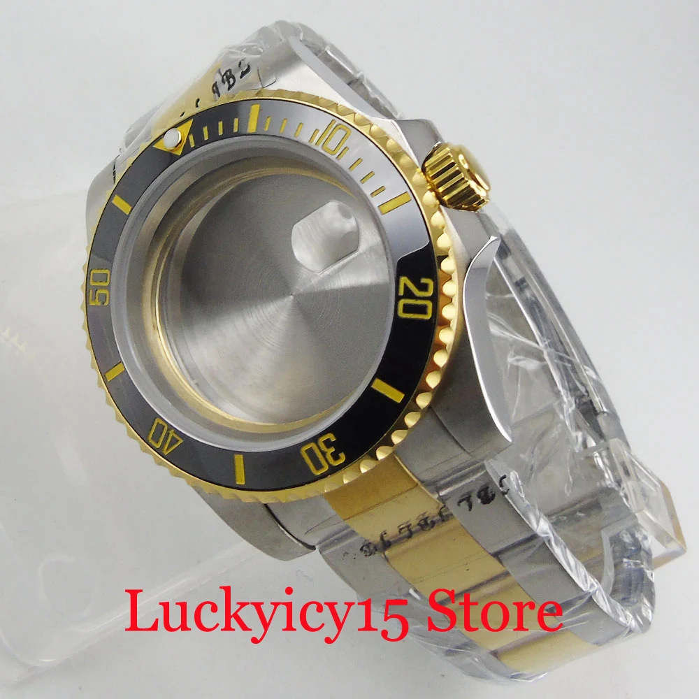 Gold Plated 40mm Watch Case Sapphire Glass + Watch Band Fit ETA 2836 MIYOTA Movement