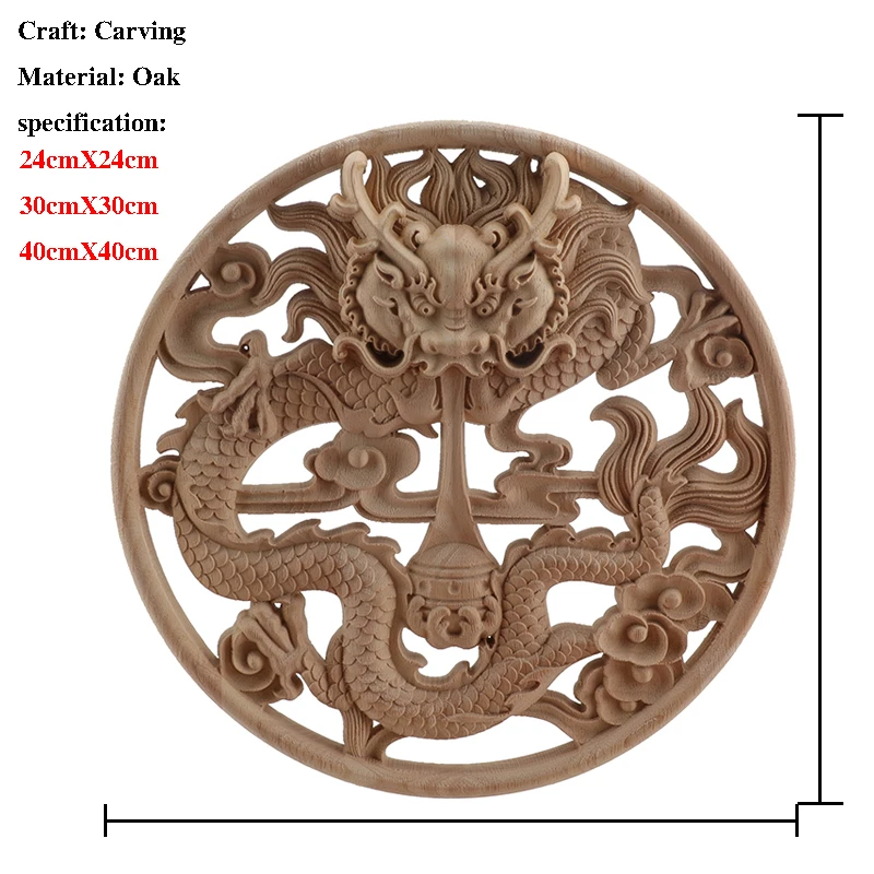 Chinese Dragon Wooden Home Decoration Accessories Wood Carved Corner Onlay Applique Craft Furniture Door Sticker Decor Figurine