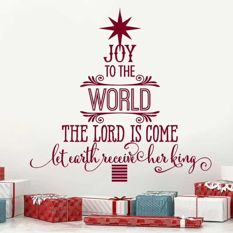 New Years Christmas Gift Wall Decals Joy To The World Quotes Wall Sticker Christmas Tree Art Design Vinyl Home Decor Murals S465