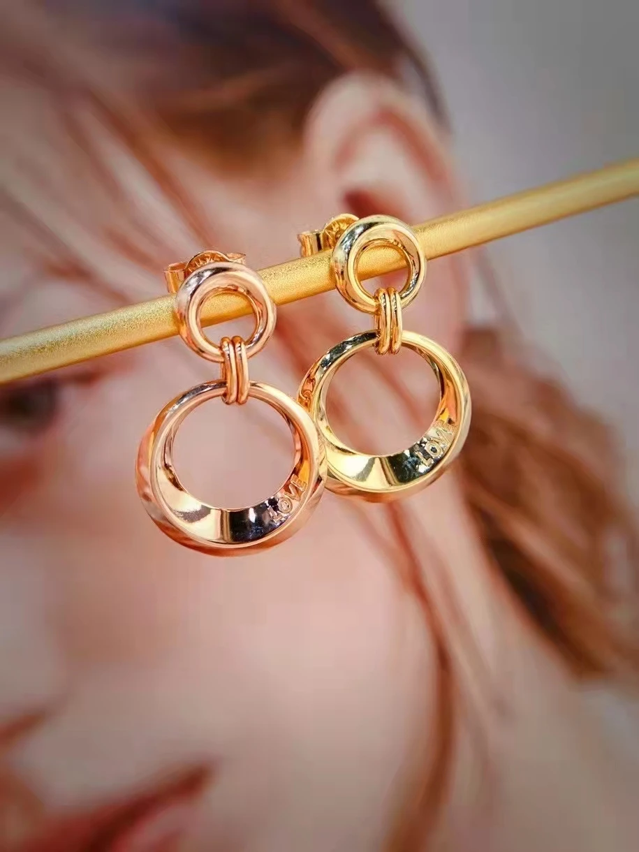 Boucles d'oreilles en or véritable au750(18k), style européen, bijoux pour femmes, fête, cadeau, mariage, vêtements comon, nouvelle mode