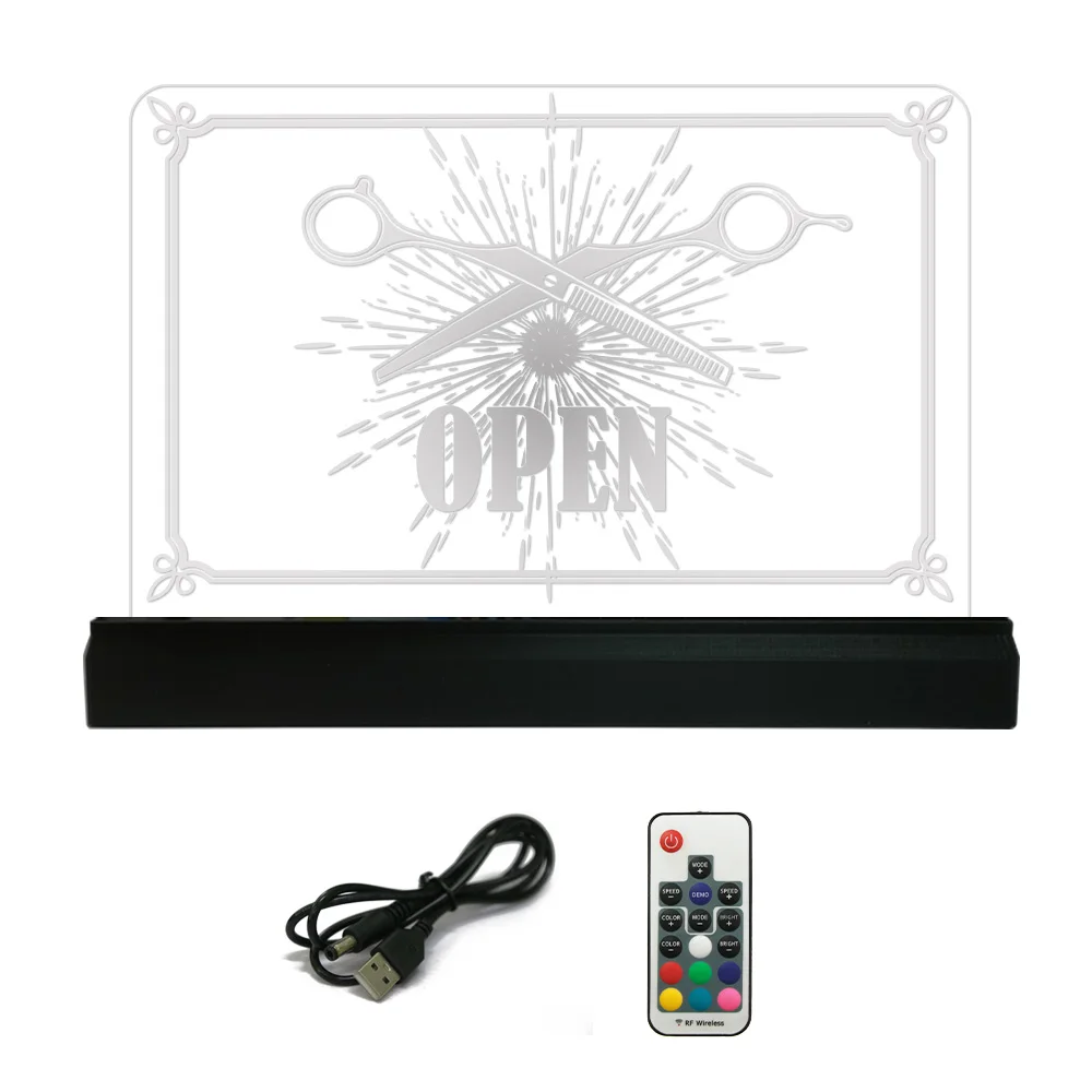 Barber Shop LED Open Sign for Business Displays Barber Accessory Scissor Emblem Light Man Club Reception Decorative Signs Lights