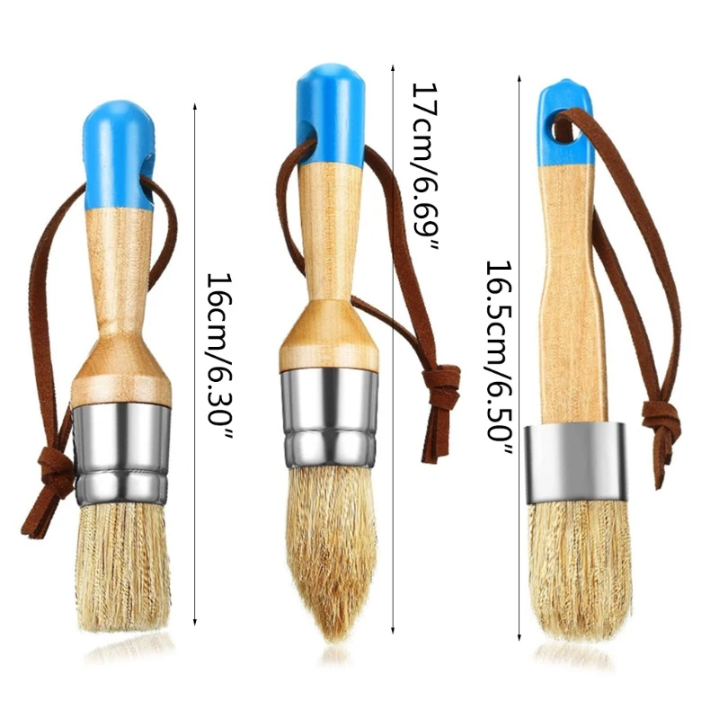 3 Pcs/Set Ergonomic Handle Chalk Wax Paint Brushes Bristle Stencil Brushes Tool for Home Decor, Wood Projects DIY Painting