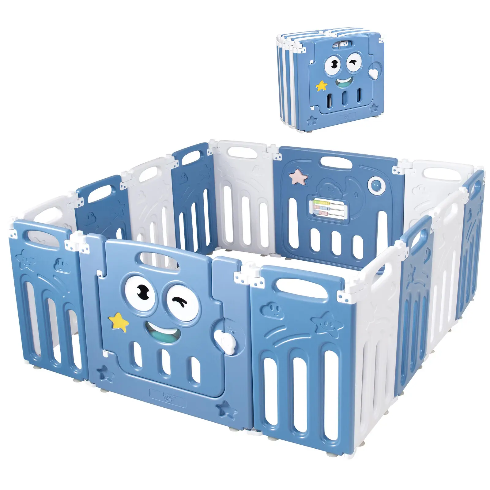 Babyjoy 14-Panel Foldable Baby Playpen Activity Centre w/ Lock Door & Rubber Mat  BB5487