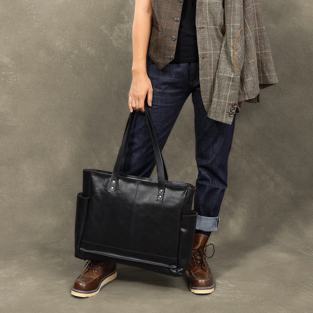 Men\'s Tote Bag Retro Cowhide Men Handbags Lading Shoulder Bag Horizontal Section Tote Bags Original Imported Crazy Horse Leather