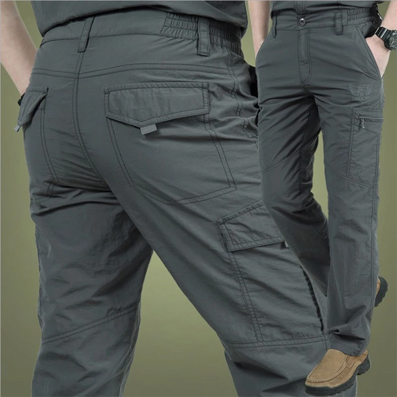 新しい春秋男性屋外速乾パンツハイキングキャンプパンツ薄い登山釣り吸湿性耐摩耗ズボン