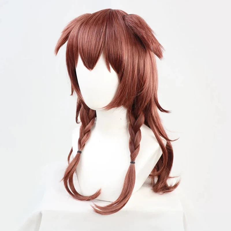 VTuber Inugami Korone Cosplay Wig Hololive Gamers Girl Ears Long Wavy Braided Hair Brown Braids Synthetic Hair + Wig Cap