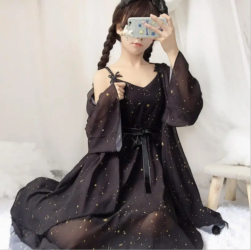 Cos Mori Mädchen Kleid Neue Sommer Kawaii Süße Chiffon Lolita Kleid Vintage Gothic Mode Tee Party Loli Kleid Vestidos