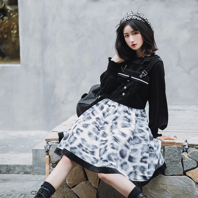 Robe Harajuku Style gothique Punk imprimé léopard, tenue princesse japonaise, Cosplay fille Lolita jsk