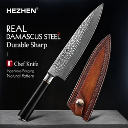 HEZHEN 8'' Chef Knife Damascus Steel Kitchen Knife Japanese Ultra Sharp Cleaver Stainless Steel Cooking Knives Ebony Handle