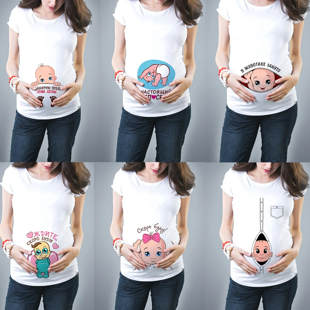 New Cute Pregnant Maternity Clothes Casual Pregnancy T Shirts Baby Print Funny Pregnant Women Summer Tees Pregnant Tops