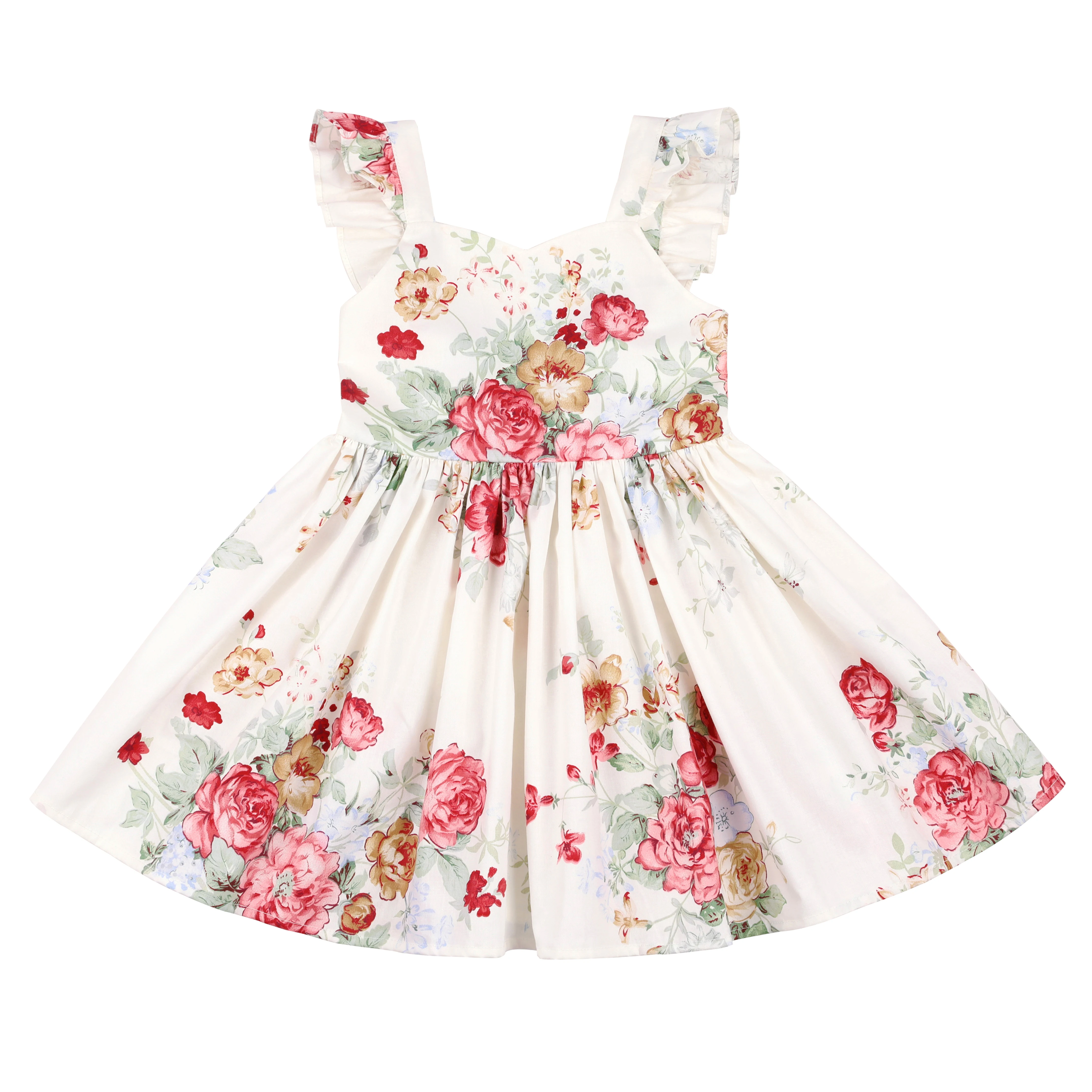 Flofallzique Cotton Floral Baby Girls Dresses For Christmas Party Outdoor Casual Cute Sweet Style