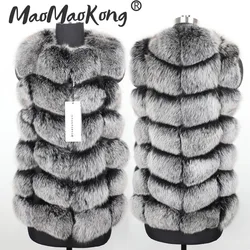 2024 Maomaokong Fur coat Winter Leather Jacket Women's Natural Fox Fur Leather Long Sleeve Vest Parka Warm