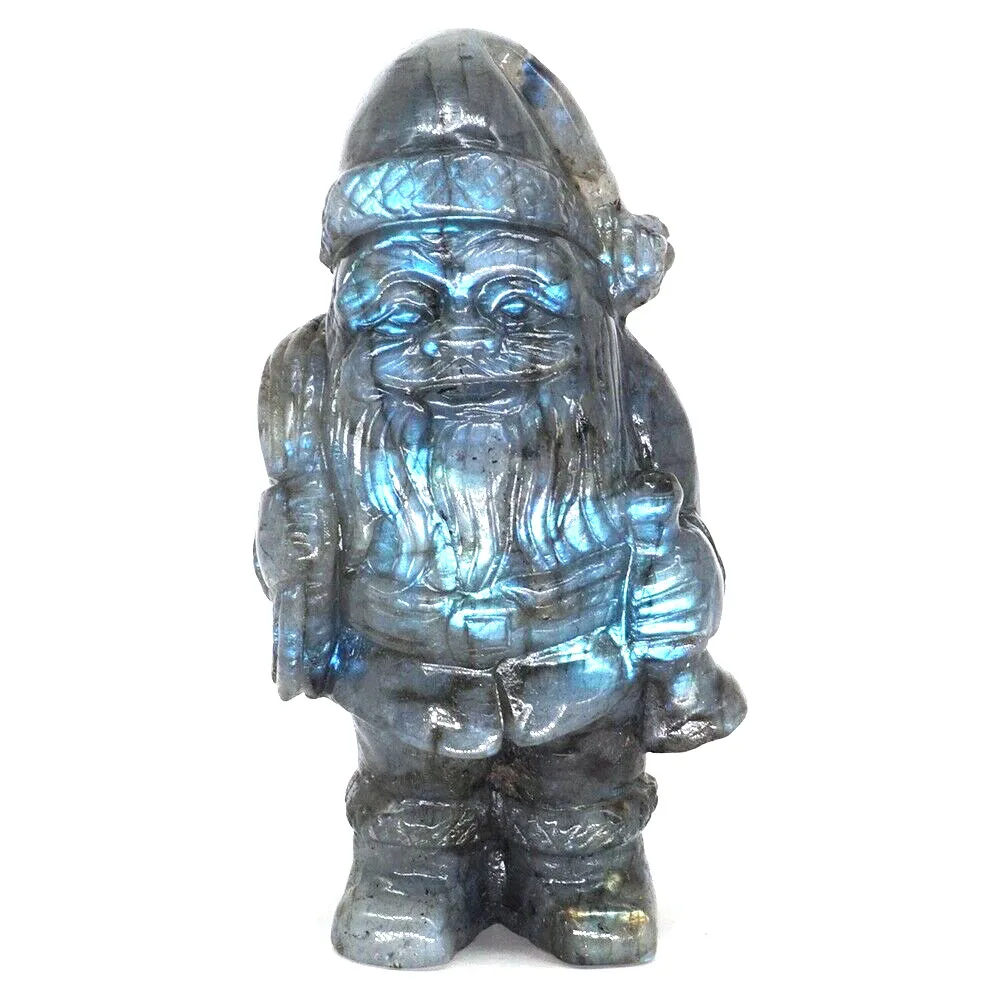 

5.2" Santa Claus Figurine Natural Gems Labradorite Crystal Hand Carved Reiki Healing Stone Crafts Home Decoration Christmas Gift