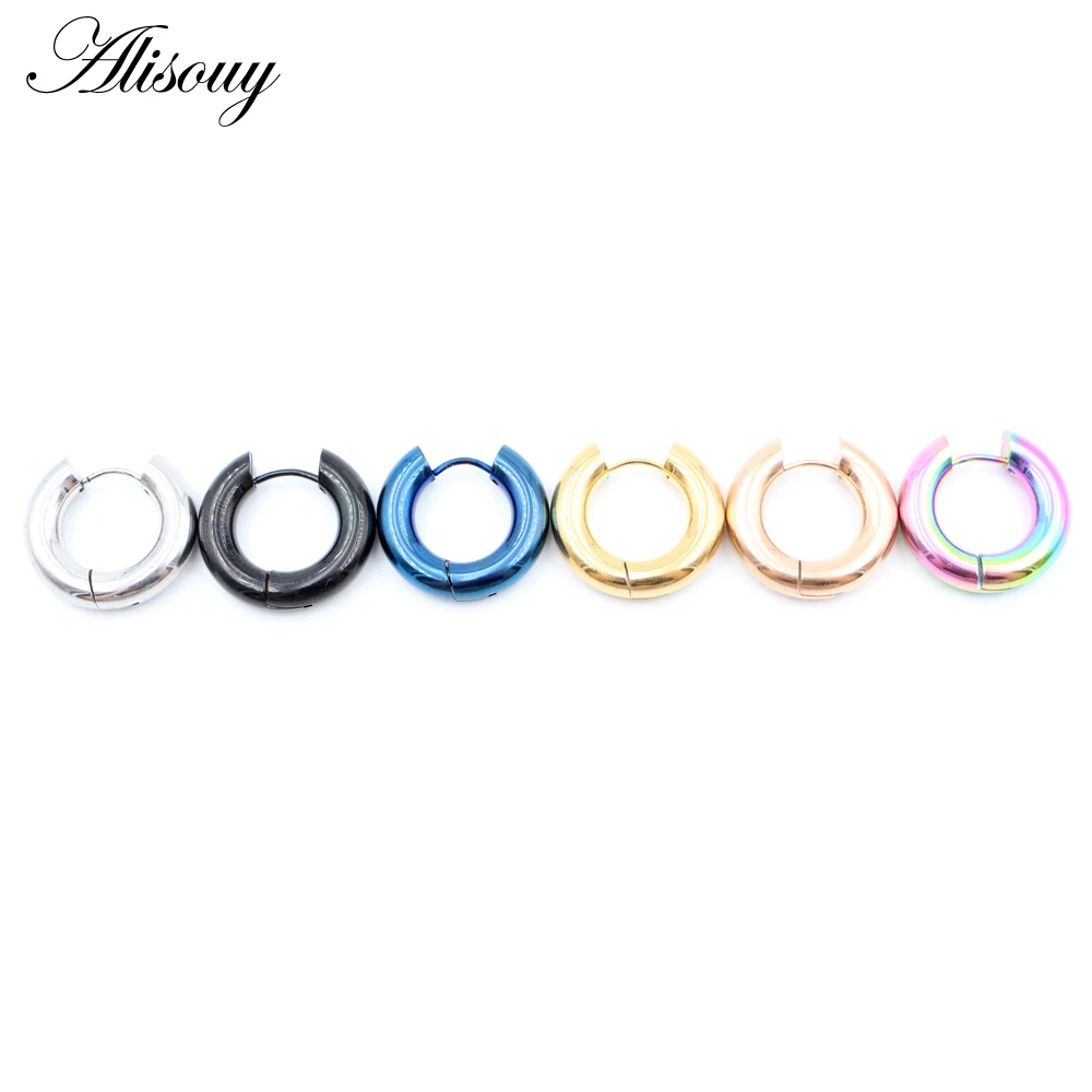 Alisouy 2pc 5mm Thick Simple Circle Small Hoop Earrings For Women Girl Hip-hop Blue Gold Color Geometric Round Earring Jewelry