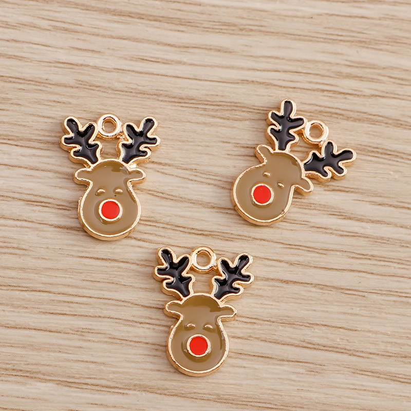 10 Stück 12*16mm süße Emaille Weihnachten Elch Charms Anhänger für Halsketten Ohrringe DIY Cartoon Weihnachten Hirsch Charms Schmuck Basteln – Detail 5