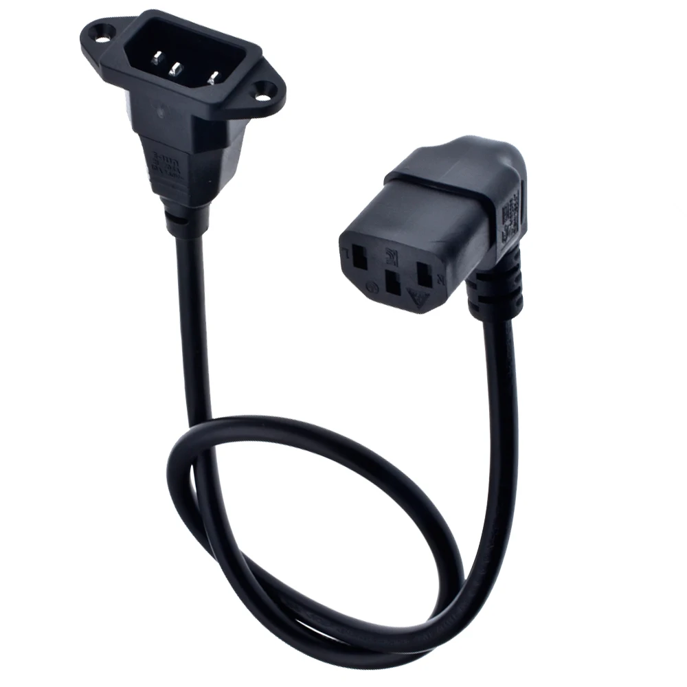 IEC320 C14 to C13 Extension cord,C14 with screw holes and C13 Up/Down Angled Short,60cm lenght,H05VV-F 3G 0.75MM