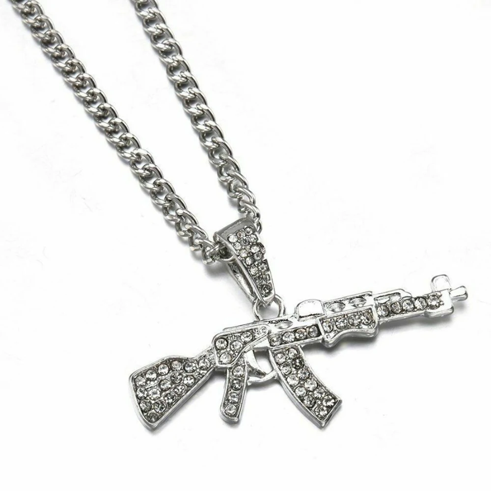 Fashion Gun Pendant Crystal  Necklaces Choker For Men 2023 Rhinestone Chain Necklace Women Punk Hip Hop Jewelry Gift view 5