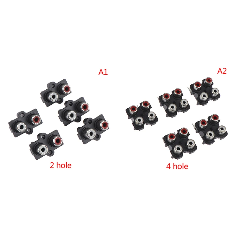 5Pcs 2/4 hole RCA Female Stereo audio Jack AV Audio input socket Connector Lotus row Amplifier Interface Signal connection
