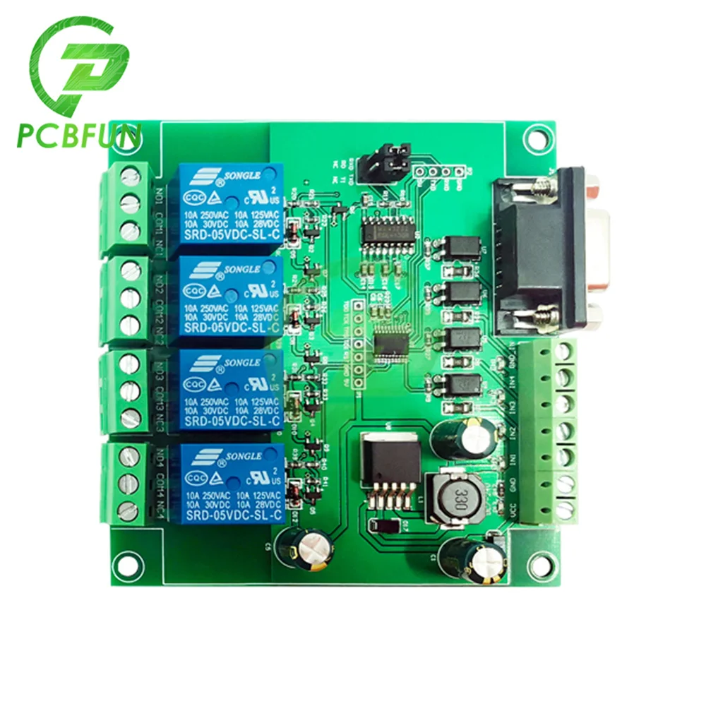 DC 7-24V Power Supply Four Channel Relay Module 8Bit MCU MAX3232 RS232/TTL UART Support Modbus RTU 4 Way Input 4 Way Output