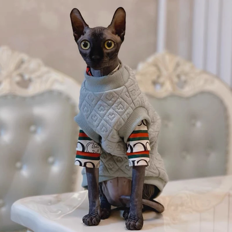 Fashion Sphinx Cat Vest Clothes Winter Kittens Costume Pet Hoodies For Sphynx Small Dog Coat With Love Pattern Autumn Spring