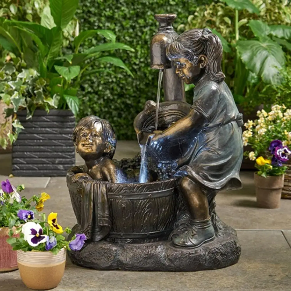 Retro Garden Statue Kids Shape Resin Exquisite Fountain Figurine Outdoor Decoration Gardening Design Sculpture Delicate Crafts