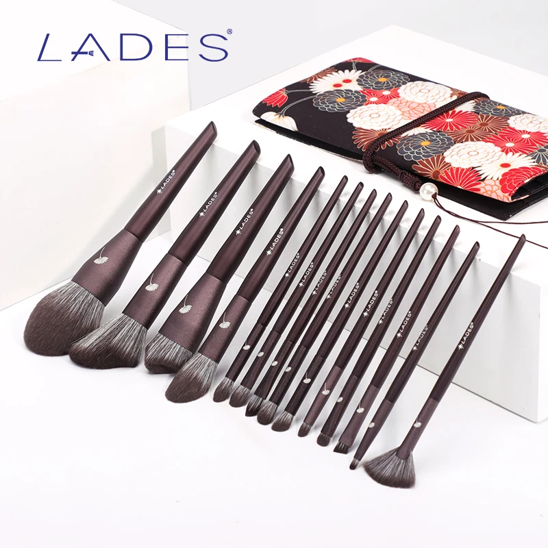 Lades-conjunto de pincéis de maquiagem com 14 peças, kit para aplicação de base, pó, blusher, sombra, corretivo labial, feminino, face, acessórios de beleza